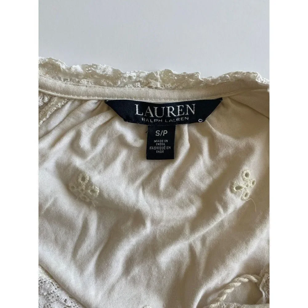 Lauren ralph Lauren Women's S Dress Cream Eyelet Boho Peasant Jersey cottagecore - Picture 7 of 16